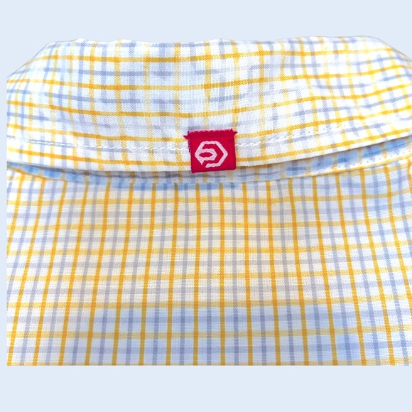 Vintage OP Yellow Polyester Plaid Short Sleeve Shirt  with Floral imprint Mens M - Picture 10 of 13